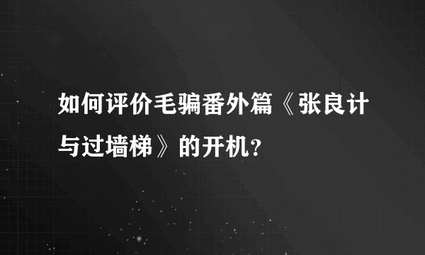 如何评价毛骗番外篇《张良计与过墙梯》的开机?