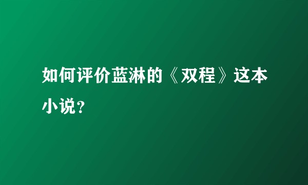 如何评价蓝淋的《双程》这本小说？